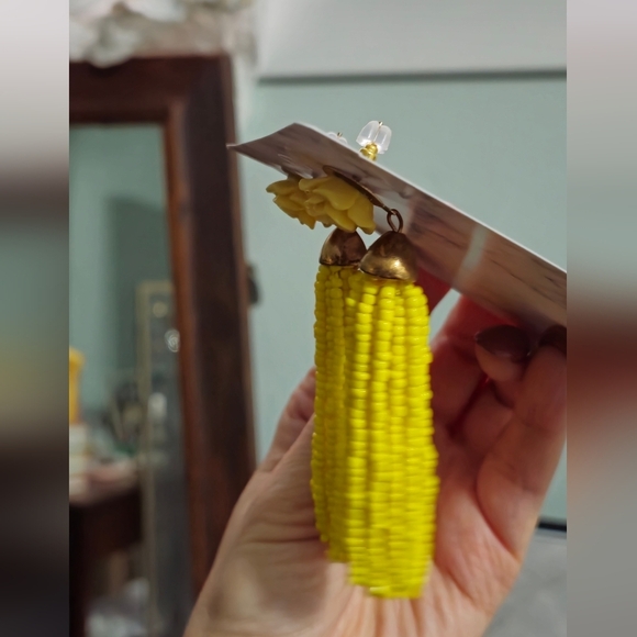 Yellow Rose Beaded Tassel Drop Earrings - Picture 8 of 14